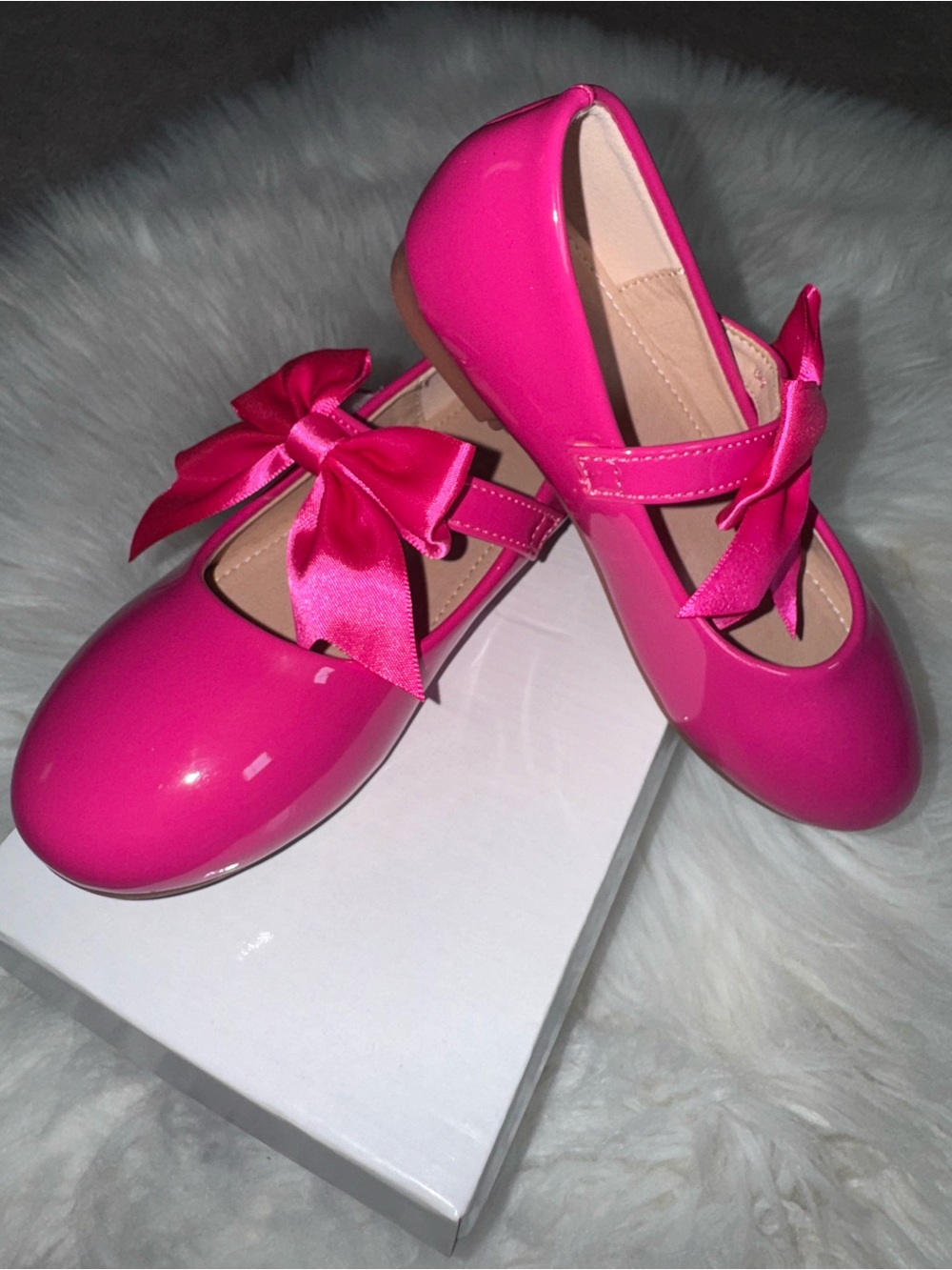 Girls' Hot Pink Patent Mary Jane Shoes with Satin Bow